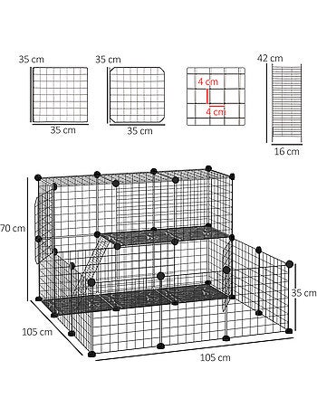 Cage parc enclos rongeurs modulable 2 niv 2 portes fil métallique noir