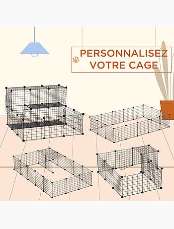 Cage parc enclos rongeurs modulable 2 niv 2 portes fil métallique noir