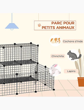 Cage parc enclos rongeurs modulable 2 niv 2 portes fil métallique noir