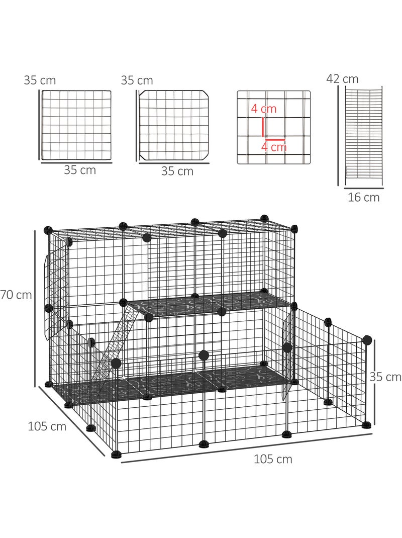 Cage parc enclos rongeurs modulable 2 niv 2 portes fil métallique noir Noir - Kiabi