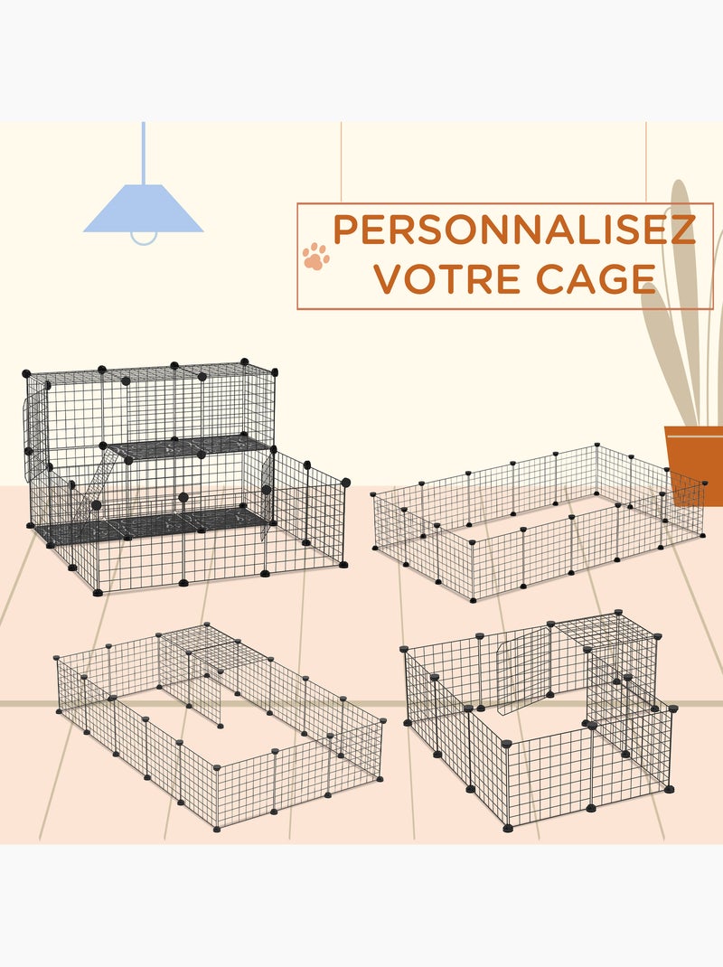 Cage parc enclos rongeurs modulable 2 niv 2 portes fil métallique noir Noir - Kiabi
