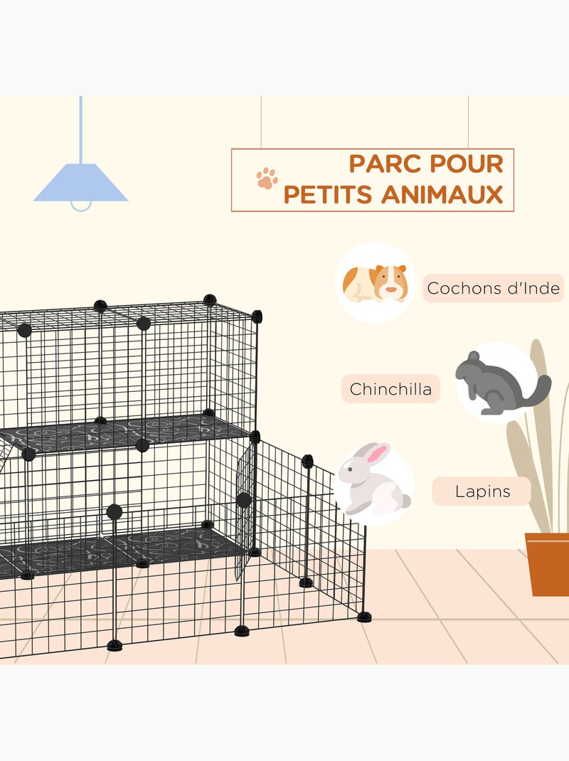Cage parc enclos rongeurs modulable 2 niv 2 portes fil métallique noir Noir - Kiabi