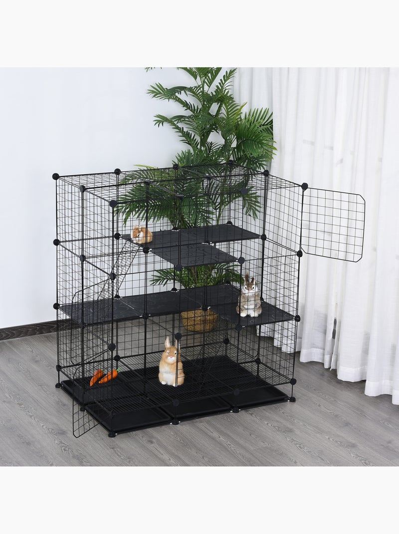 Cage parc enclos rongeurs modulable 3 niv. 4 portes fil métallique noir Noir - Kiabi