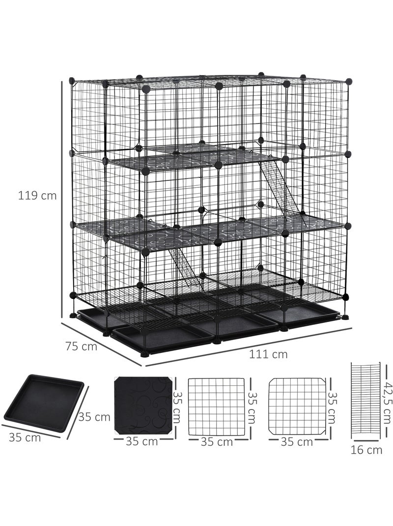 Cage parc enclos rongeurs modulable 3 niv. 4 portes fil métallique noir Noir - Kiabi