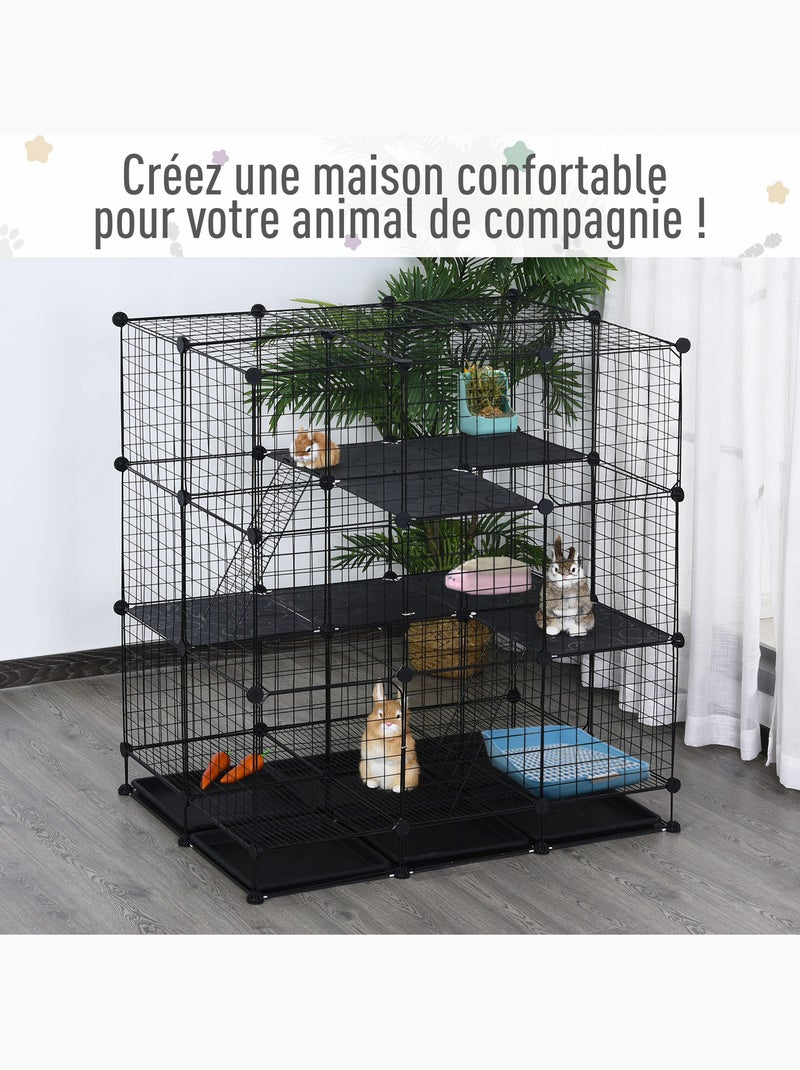 Cage parc enclos rongeurs modulable 3 niv. 4 portes fil métallique noir Noir - Kiabi