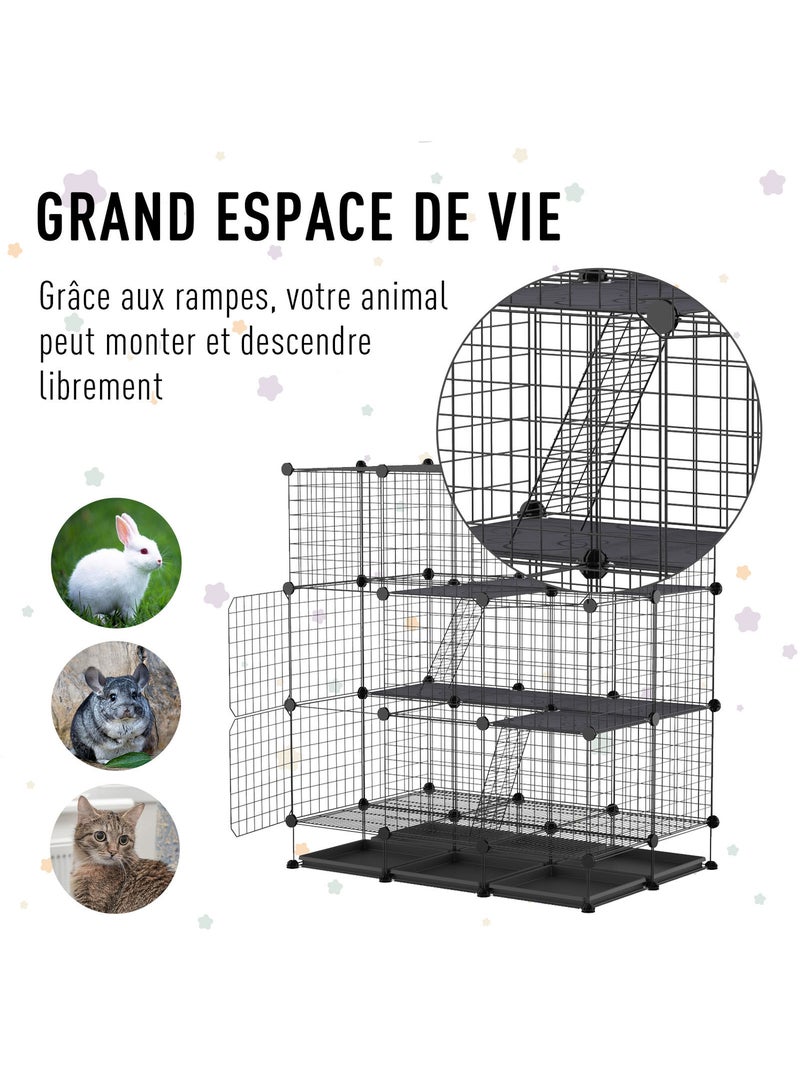 Cage parc enclos rongeurs modulable 3 niv. 4 portes fil métallique noir Noir - Kiabi