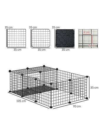 Cage parc enclos rongeurs modulable PP fil métallique noir