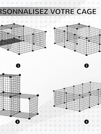 Cage parc enclos rongeurs modulable PP fil métallique noir