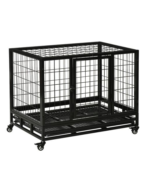 Cage pour chien animaux cage de transport sur roulettes 2 portes noir - Kiabi