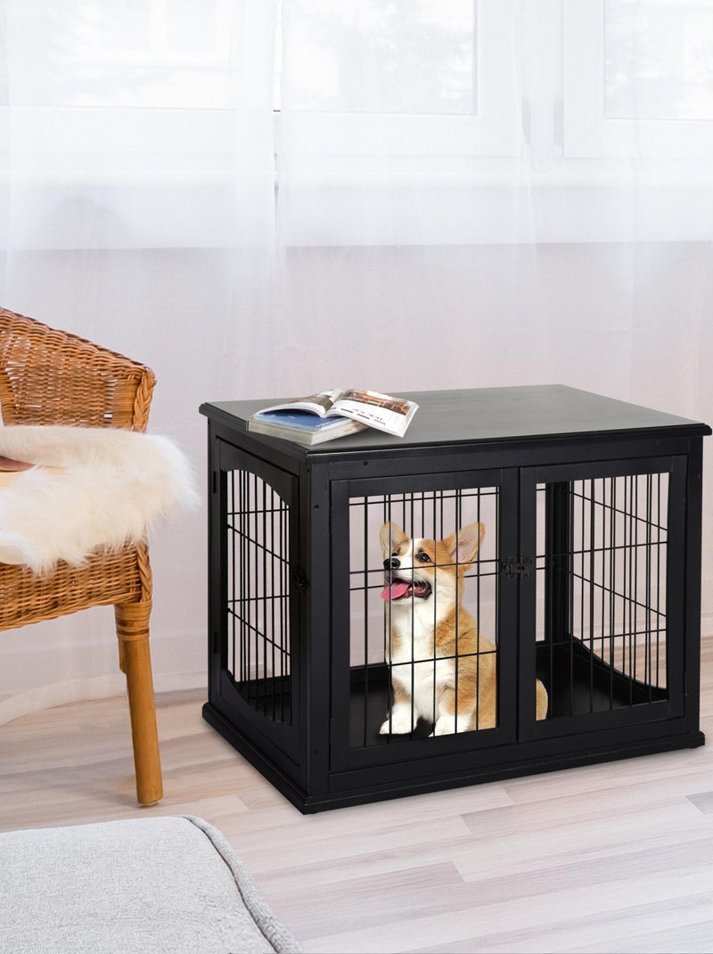 Cage pour chien animaux cage en bois MDF classe E1 3 portes verrouillables Noir - Kiabi