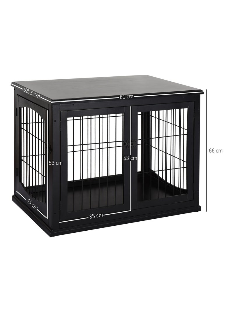 Cage pour chien animaux cage en bois MDF classe E1 3 portes verrouillables Noir - Kiabi