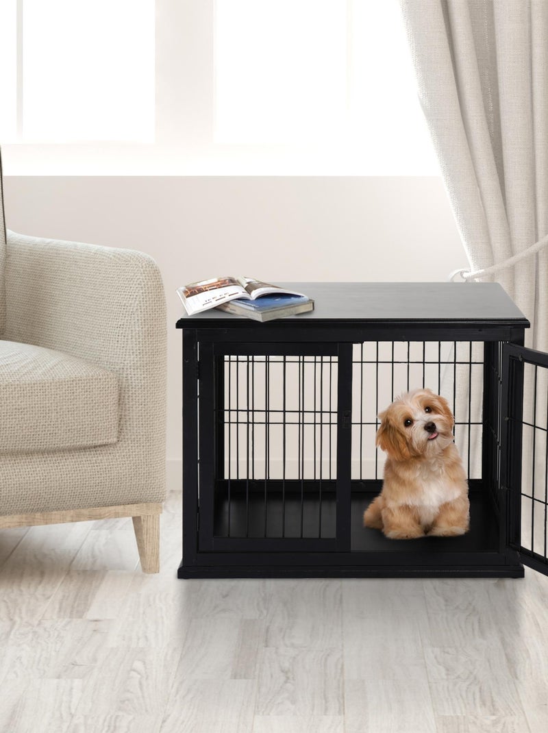 Cage pour chien animaux cage en bois MDF classe E1 3 portes verrouillables Noir - Kiabi
