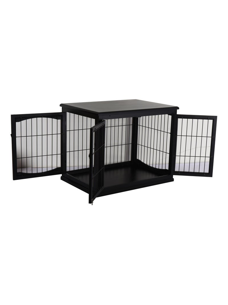 Cage pour chien animaux cage en bois MDF classe E1 3 portes verrouillables Noir - Kiabi