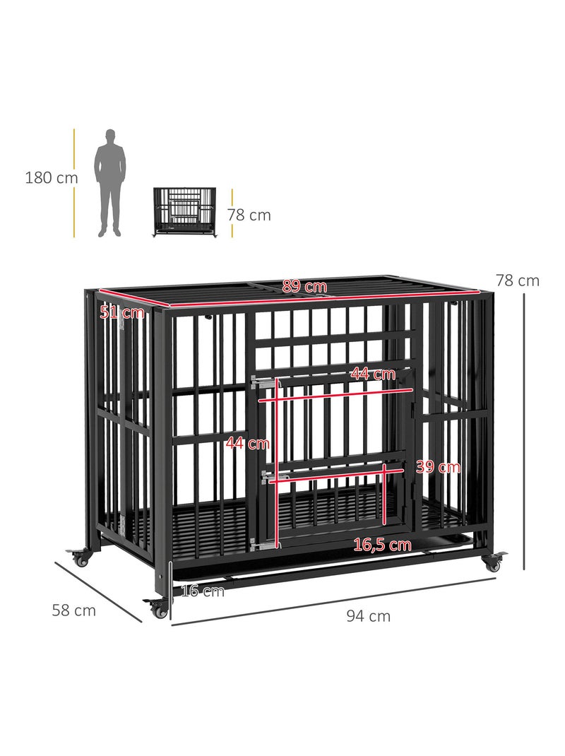 Cage pour chien animaux sur roulettes pliable 3 portes plateau acier noir Noir - Kiabi