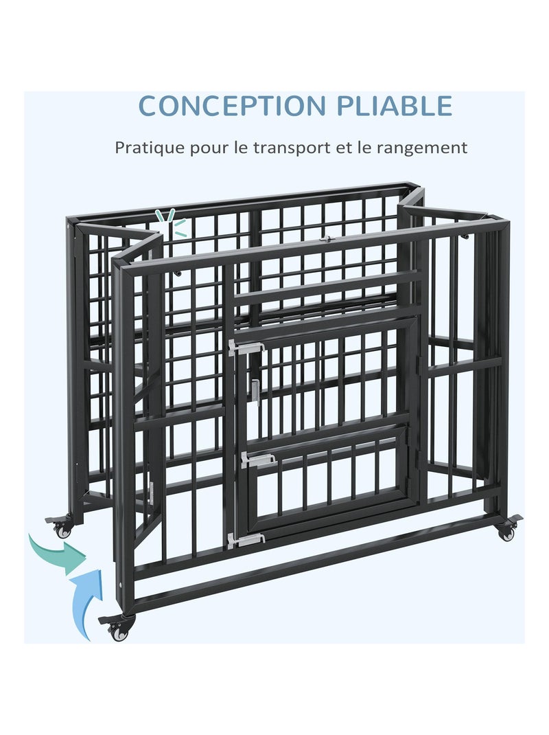 Cage pour chien animaux sur roulettes pliable 3 portes plateau acier noir Noir - Kiabi