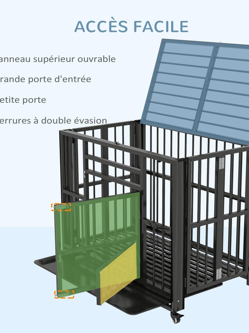 Cage pour chien animaux sur roulettes pliable 3 portes plateau acier noir Noir - Kiabi