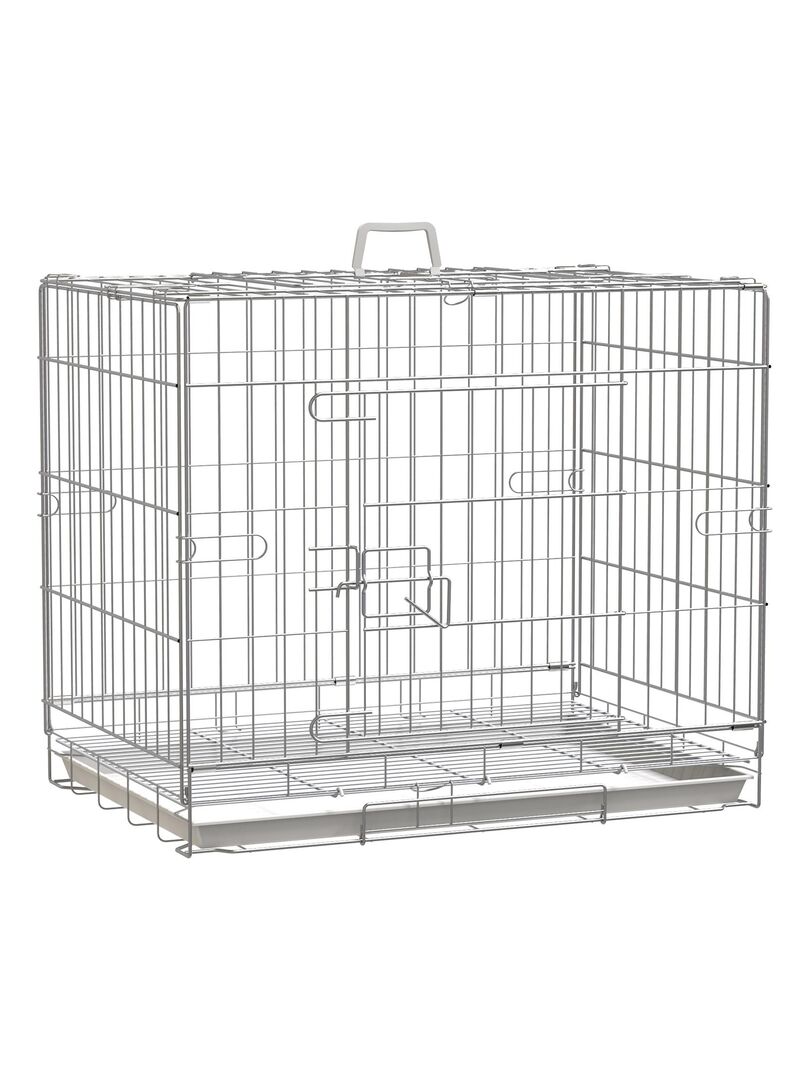 Cage pour chien pliable plateau amovible 2 portes verrouillables Blanc - Kiabi