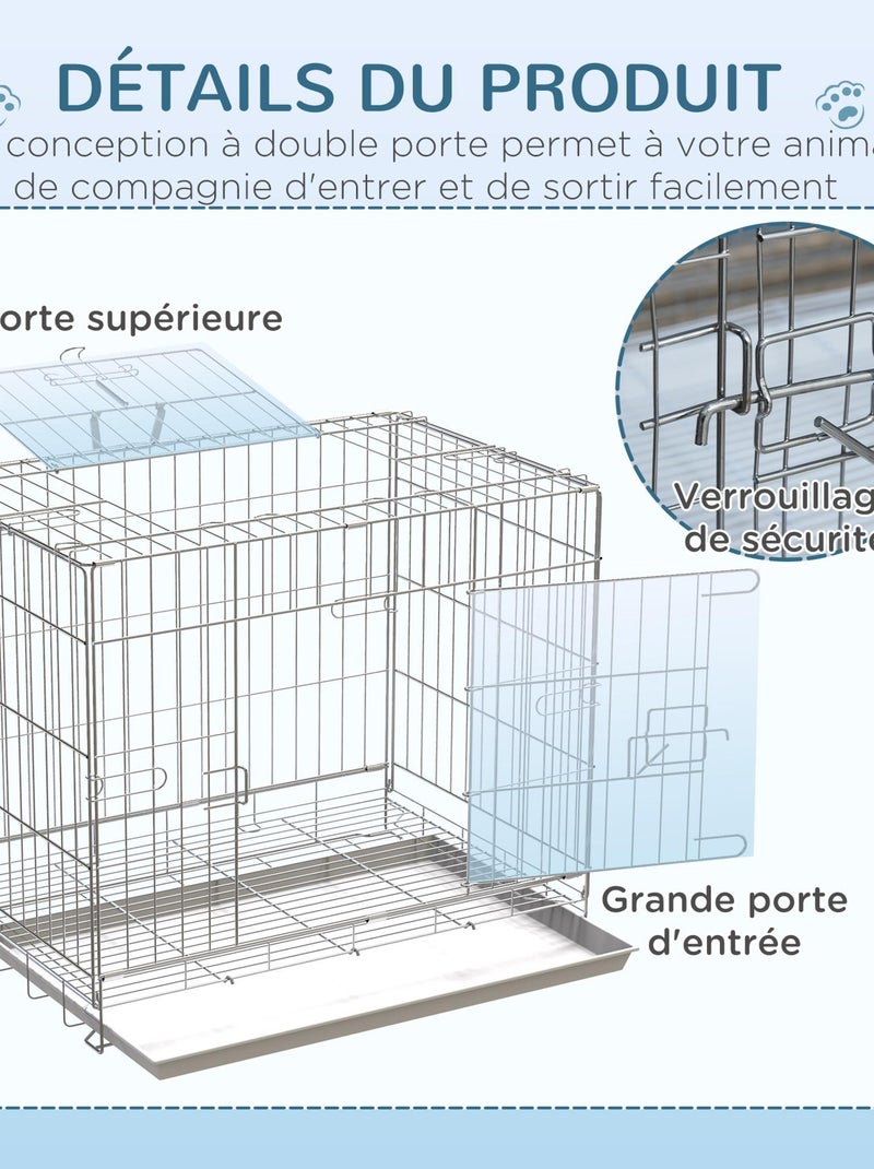 Cage pour chien pliable plateau amovible 2 portes verrouillables Blanc - Kiabi