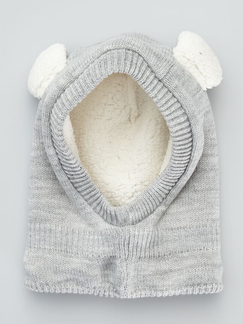 cagoule garcon en maille polaire avec oreilles gris bebe