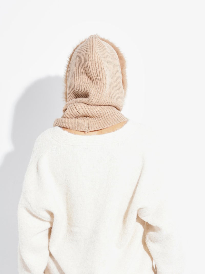 Cagoule en maille, bord fourrure - afibel Beige - Kiabi