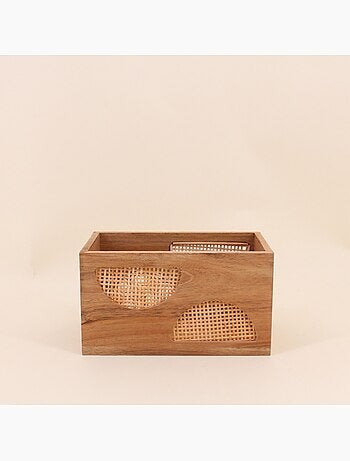 Caisse en bois et rotin 25x15cm