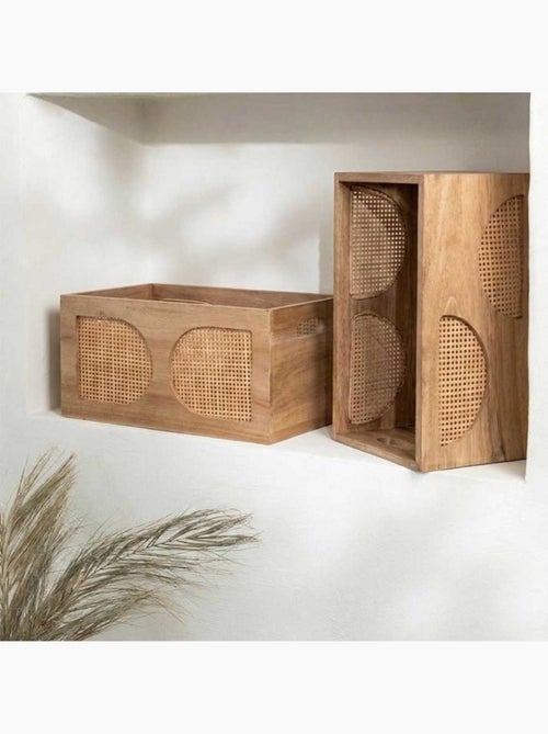 Caisse en bois et rotin 25x15cm - Kiabi