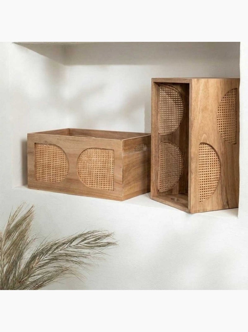 Caisse en bois et rotin 30x20cm Beige - Kiabi