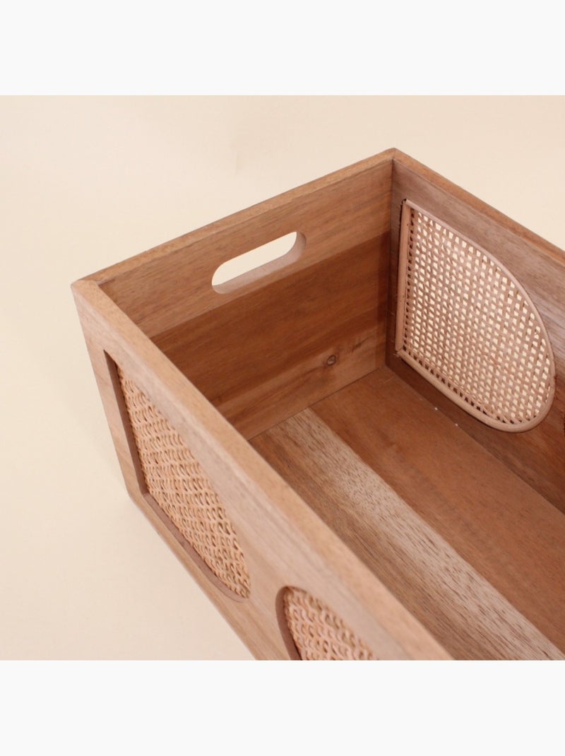 Caisse en bois et rotin 30x20cm Beige - Kiabi