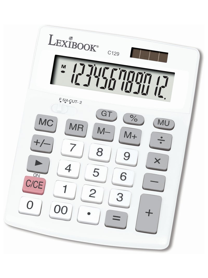 Calculatrice de Bureau 12 Chiffres avec Double Alimentation Blanc - Kiabi