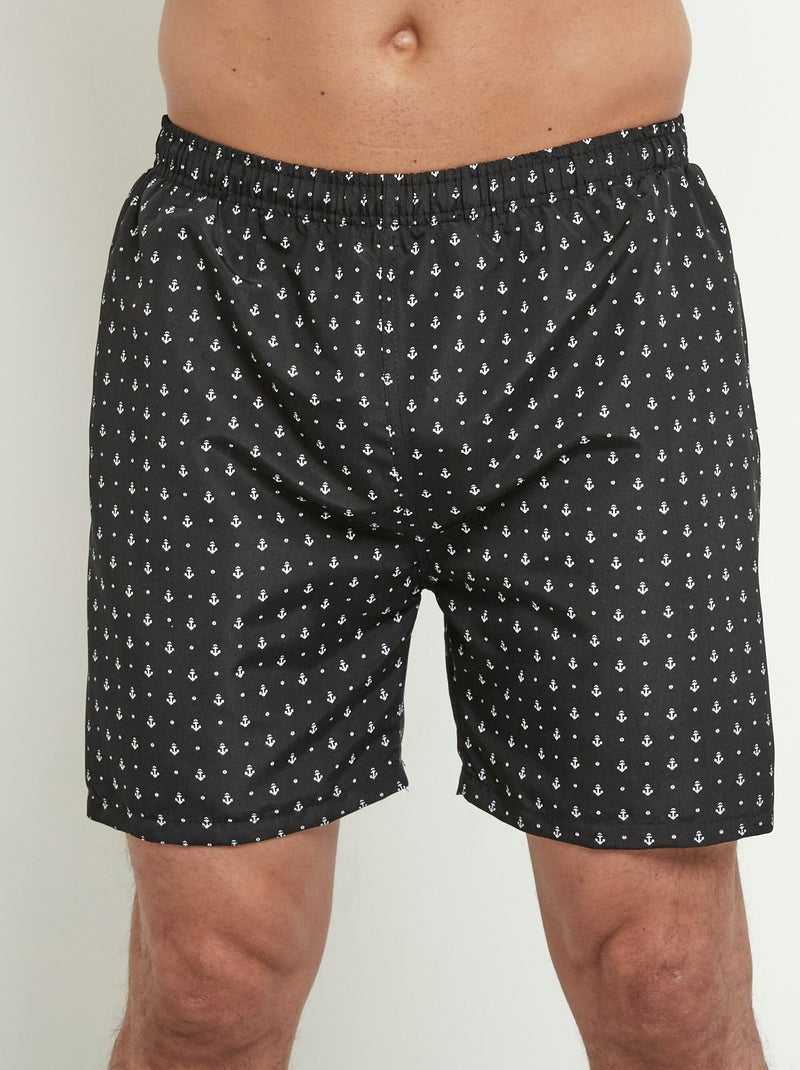 Caleçon de bain micro motif ancres Noir - Kiabi