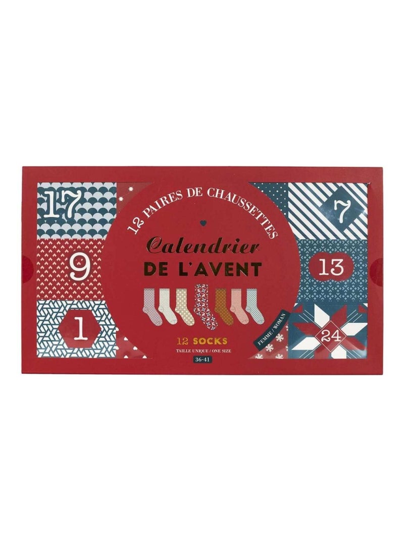 Calendrier de l'avent 12 paires chaussettes femme Rouge - Kiabi
