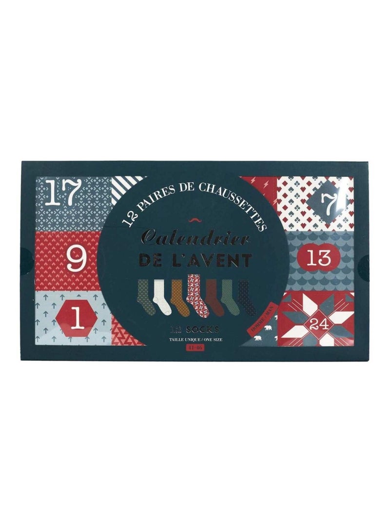 Calendrier de l'avent 12 paires chaussettes homme Bleu - Kiabi