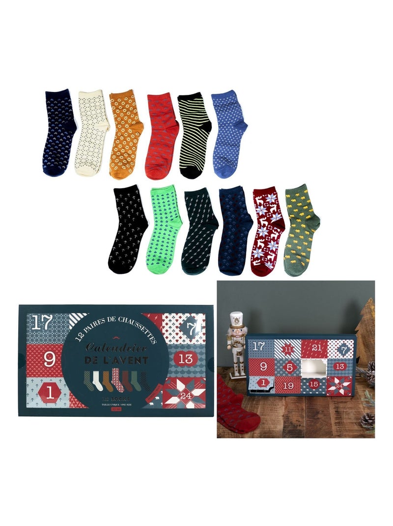 Calendrier de l'Avent 12 paires de chaussettes homme Bleu - Kiabi
