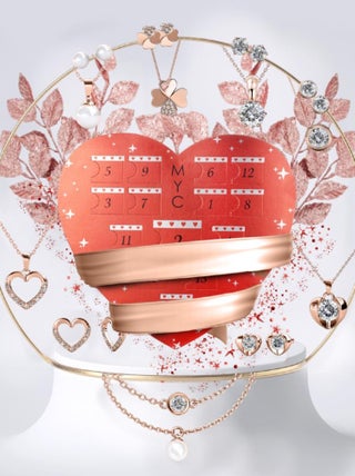 Calendrier de l'avent cœur - 14 bijoux - Or Rosé et Cristal
