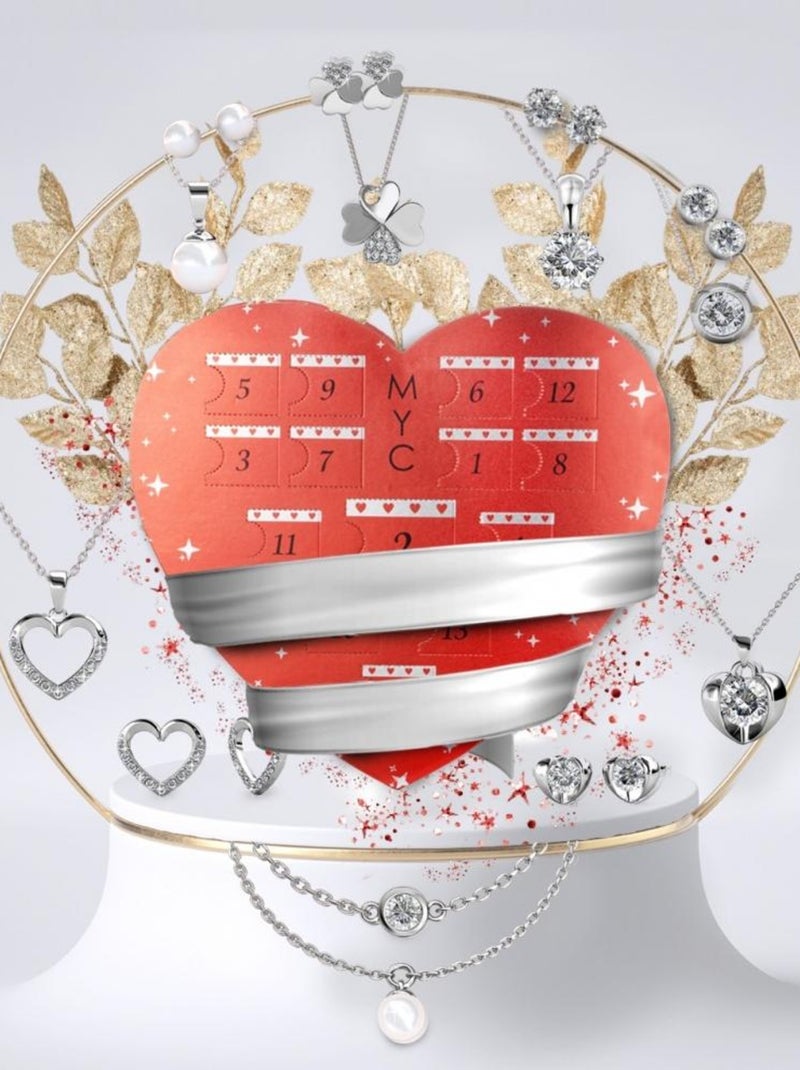 Calendrier de l'avent Coffret coeur - 14 bijoux - Argenté et Cristal ou blanc Blanc Argenté - Kiabi
