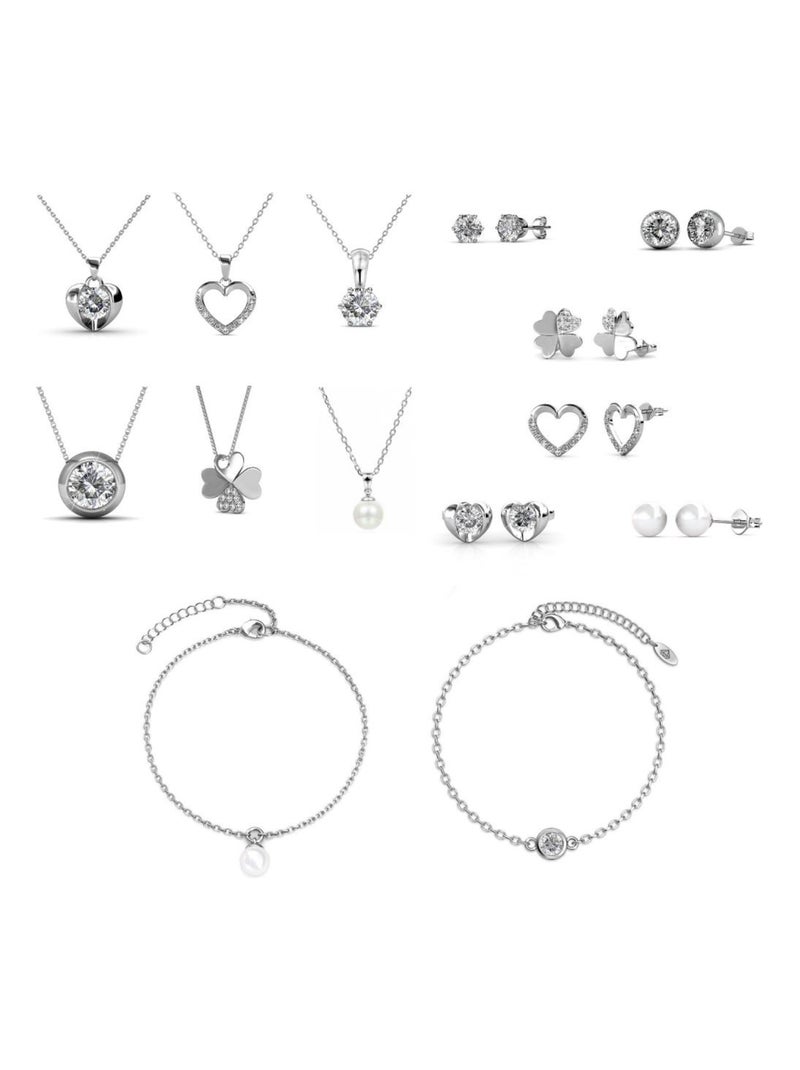 Calendrier de l'avent Coffret coeur - 14 bijoux - Finition argentée - Argenté et Cristal ou blanc Blanc Argenté - Kiabi