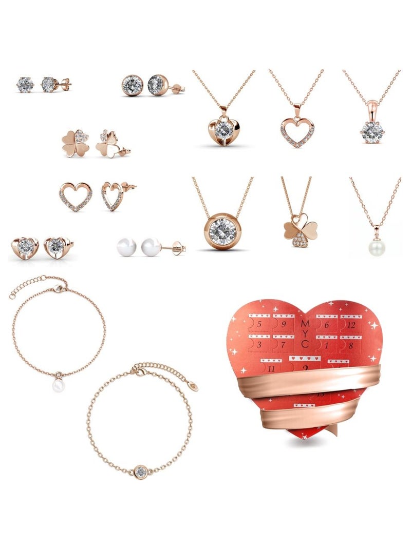 Calendrier de l'avent Coffret coeur - 14 bijoux - Or Rosé et Cristal ou blanc Or rose - Kiabi