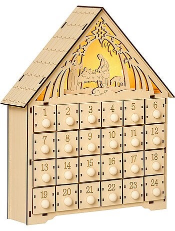 Calendrier de l'avent en bois décoration de crèche de noël 24 tiroirs naturel