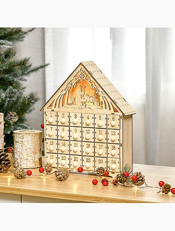 Calendrier de l'avent en bois décoration de crèche de noël 24 tiroirs naturel