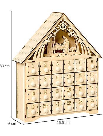 Calendrier de l'avent en bois décoration de crèche de noël 24 tiroirs naturel
