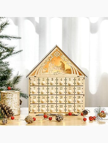 Calendrier de l'avent en bois décoration de crèche de noël 24 tiroirs naturel
