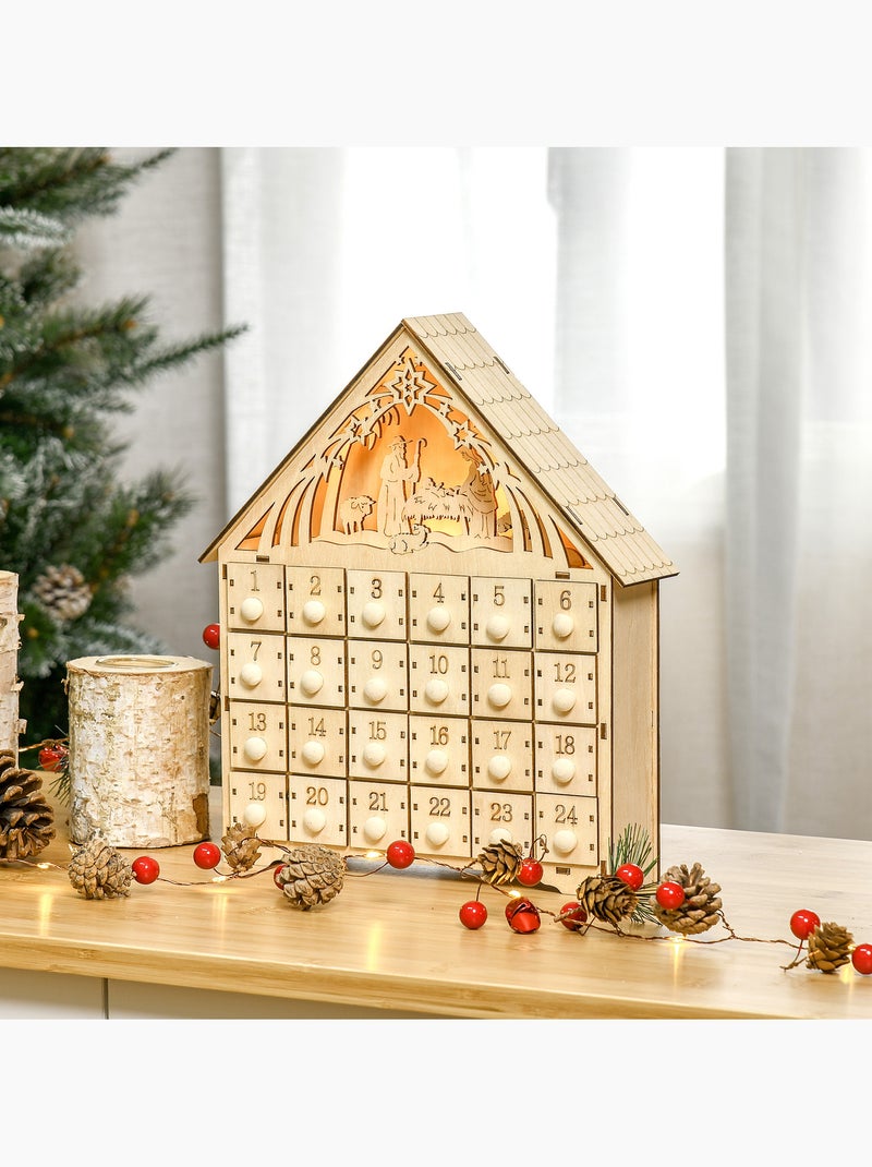 Calendrier de l'avent en bois décoration de crèche de noël 24 tiroirs naturel Beige - Kiabi
