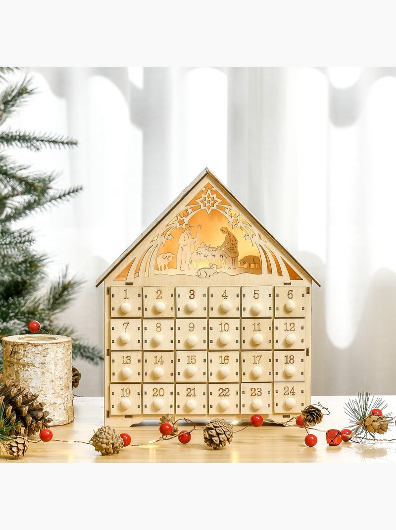 Calendrier de l'avent en bois décoration de crèche de noël 24 tiroirs naturel Beige - Kiabi