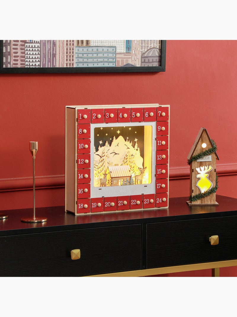 Calendrier de l'Avent LED en bois Rouge - Kiabi