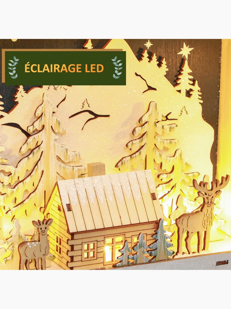 Calendrier de l'Avent LED en bois Rouge - Kiabi