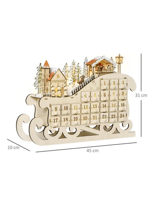 Calendrier de l'Avent LED traineau blanc chaud 24 tiroirs beige - Kiabi
