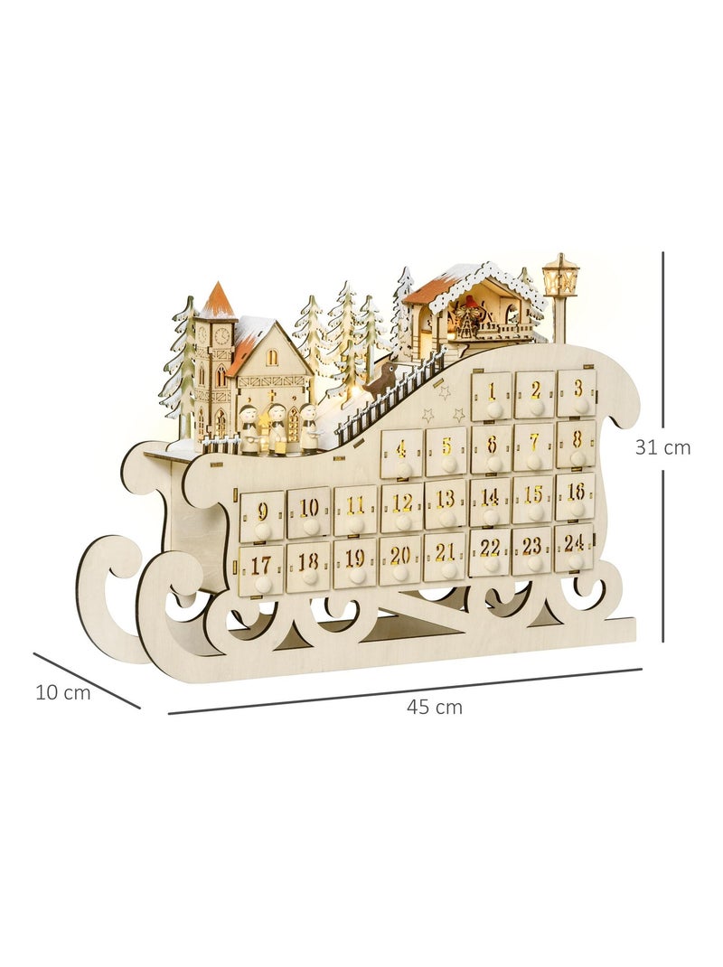 Calendrier de l'Avent LED traineau blanc chaud 24 tiroirs beige Beige - Kiabi