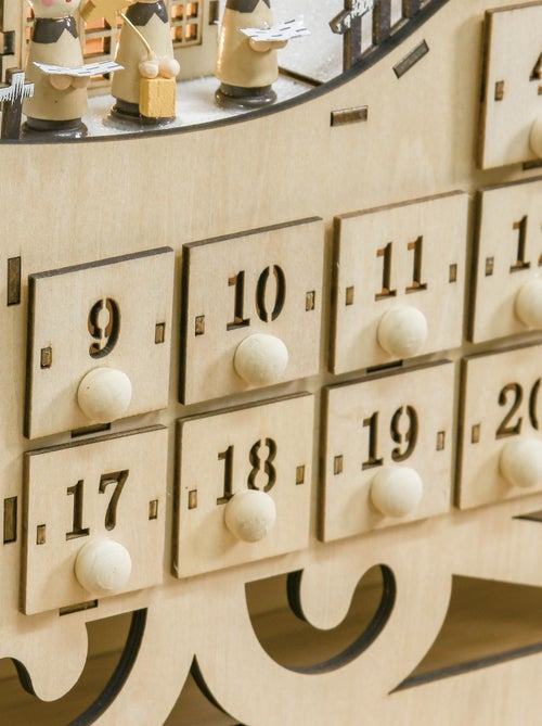 Calendrier de l'Avent LED traineau blanc chaud 24 tiroirs beige - Kiabi