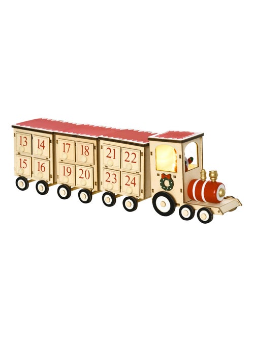 Calendrier de l'Avent train LED blanc chaud 24 tiroirs beige rouge - Kiabi