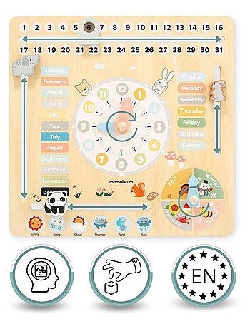 Calendrier éducatif montessori bois anglais mamabrum